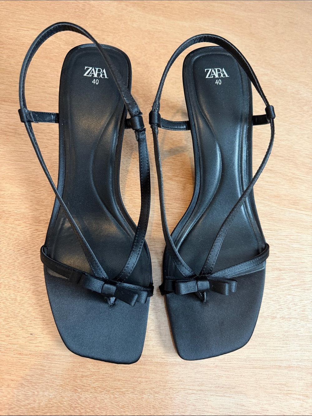 Zara Black Strappy Satin Sandals with Bow Detail - Picture 1 of 8